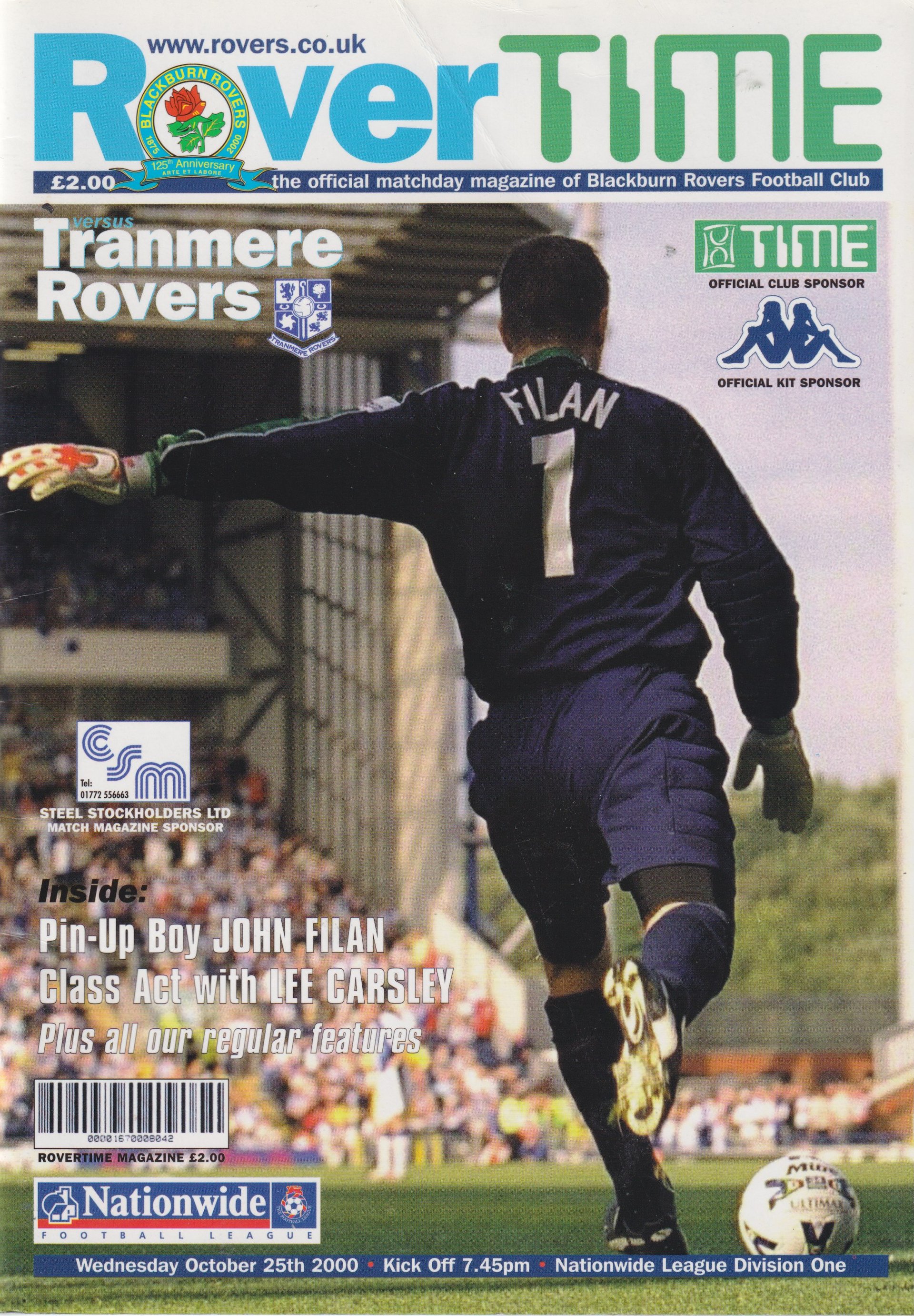 Blackburn Rovers v Tranmere Rovers match programme
